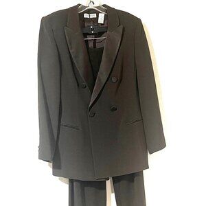 ANN TAYLOR Petite 2pc Double Breasted Brown Satin Lapel Blazer Pants Suit SZ 12P